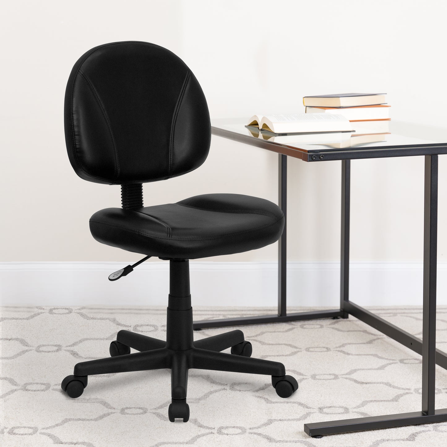 Ronald Mid-Back Black LeatherSoft Swivel Ergonomic Task Office Chair with Back Depth Adjustment Black