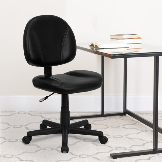 Ronald Mid-Back Black LeatherSoft Swivel Ergonomic Task Office Chair with Back Depth Adjustment Black BT-688-BK-GG