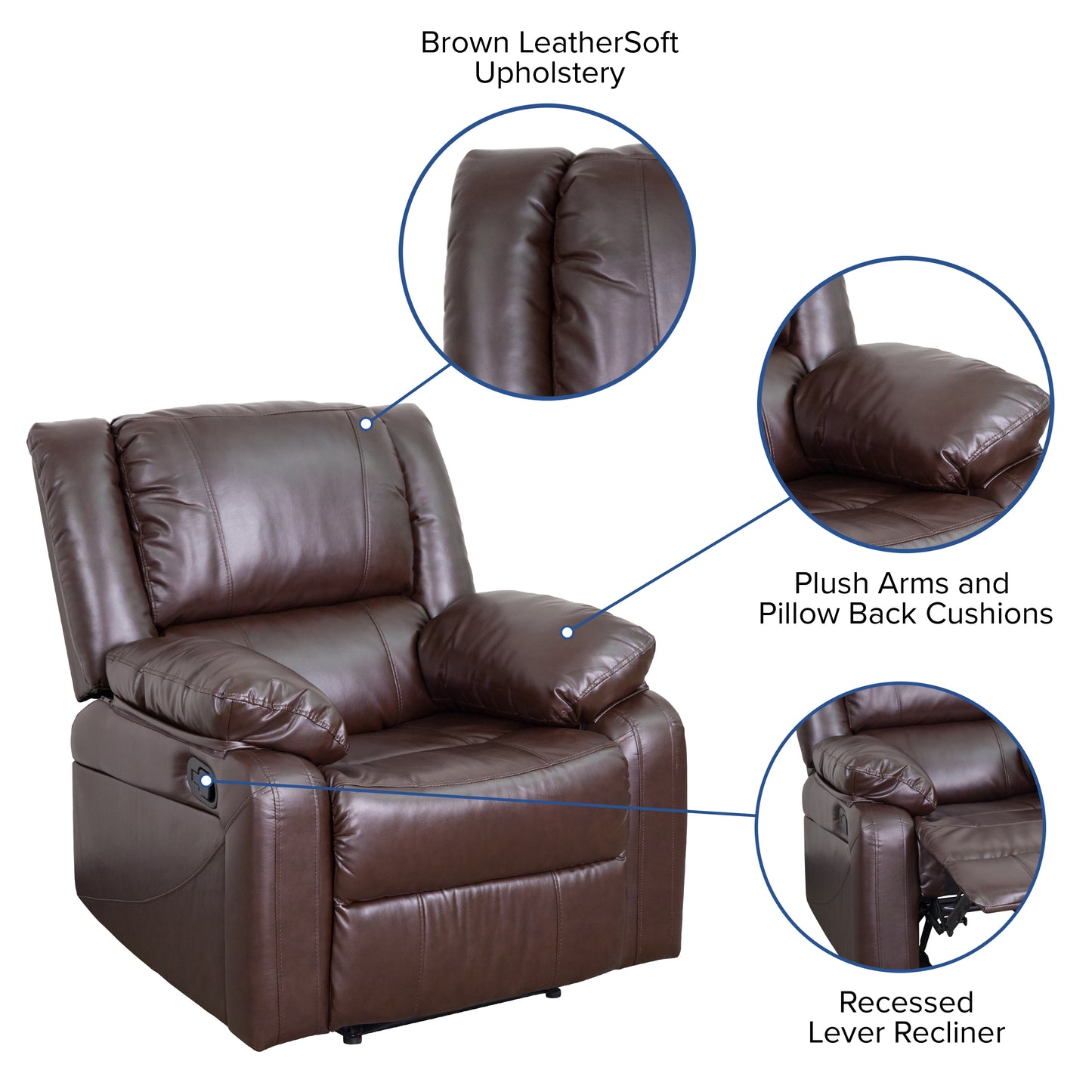 Harmony Series Brown LeatherSoft Recliner Brown LeatherSoft