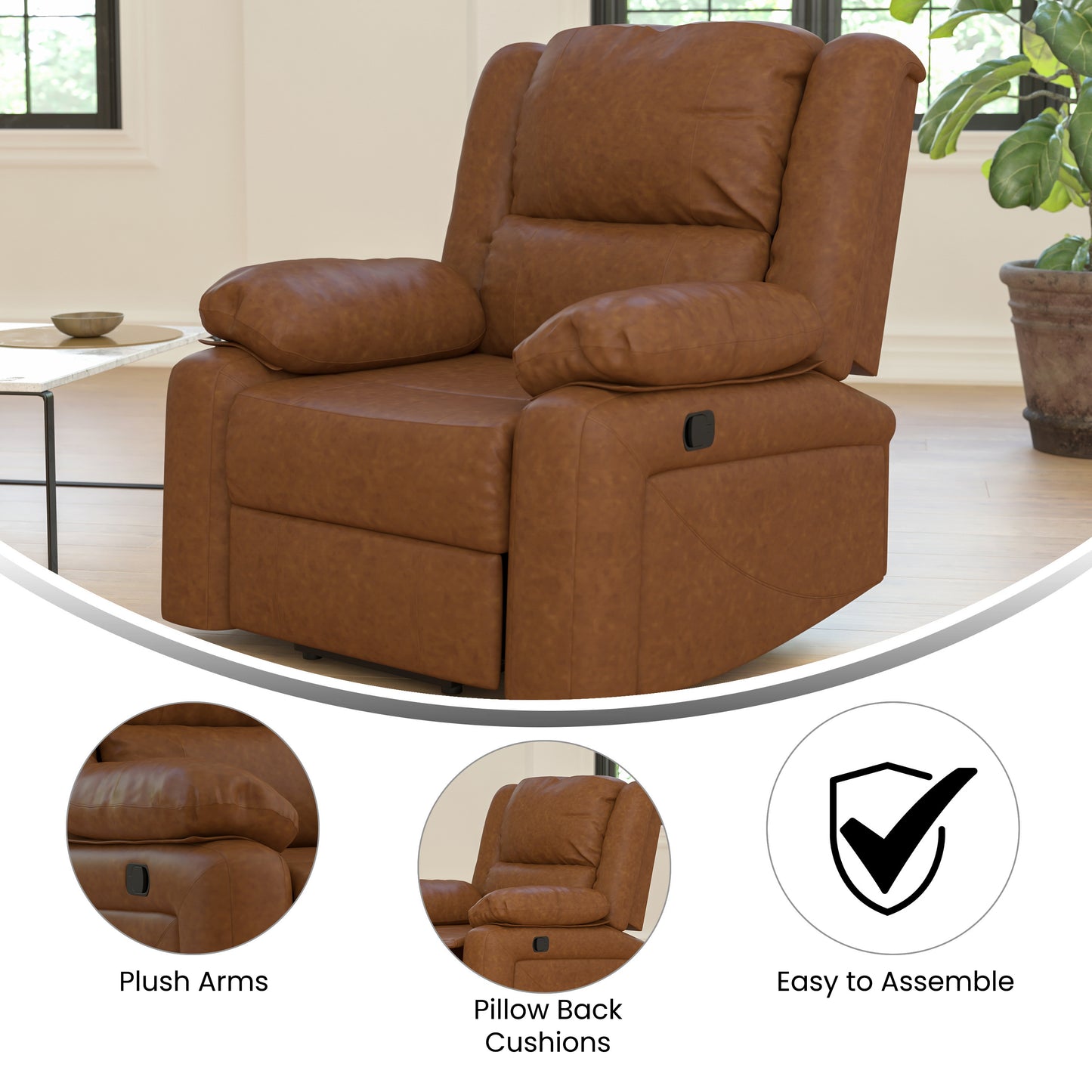 Harmony Series Cognac LeatherSoft Recliner Cognac LeatherSoft