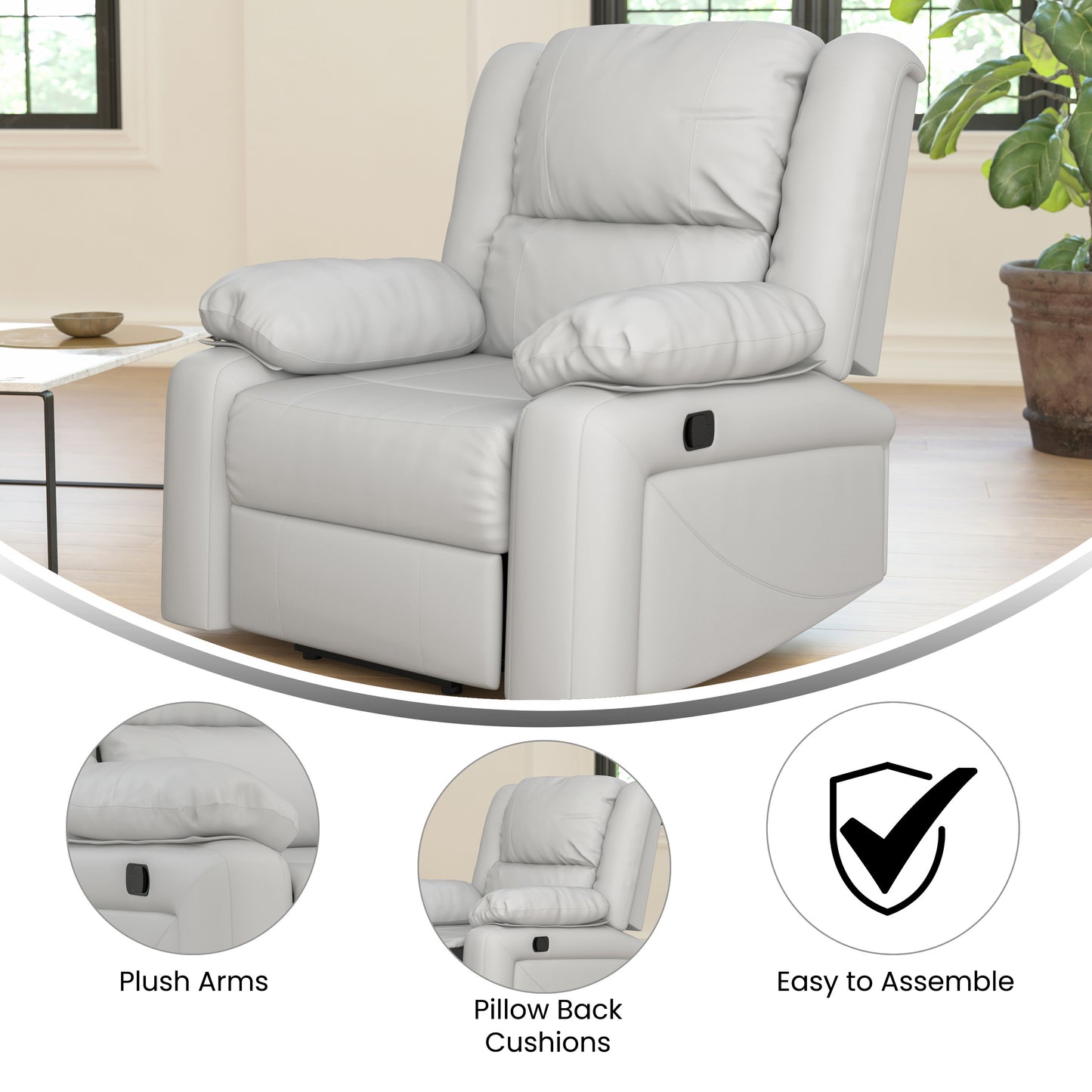 Harmony Series Cream LeatherSoft Recliner Cream LeatherSoft