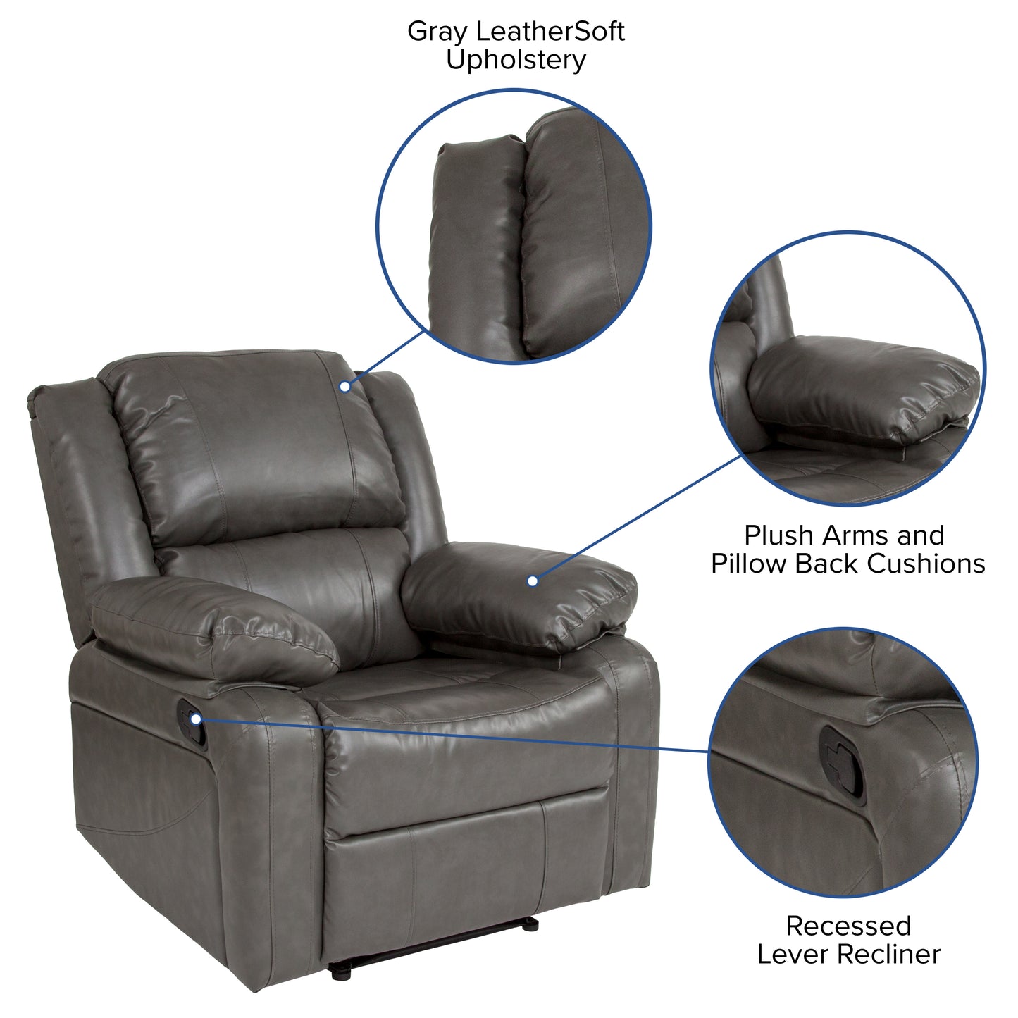 Harmony Series Gray LeatherSoft Recliner Gray LeatherSoft