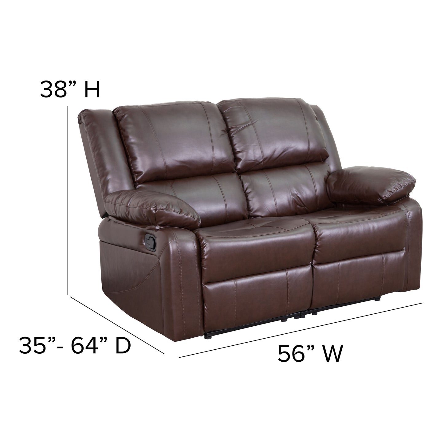 Harmony Series Brown LeatherSoft Loveseat with Two Built-In Recliners Brown LeatherSoft
