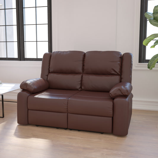 Harmony Series Brown LeatherSoft Loveseat with Two Built-In Recliners Brown LeatherSoft