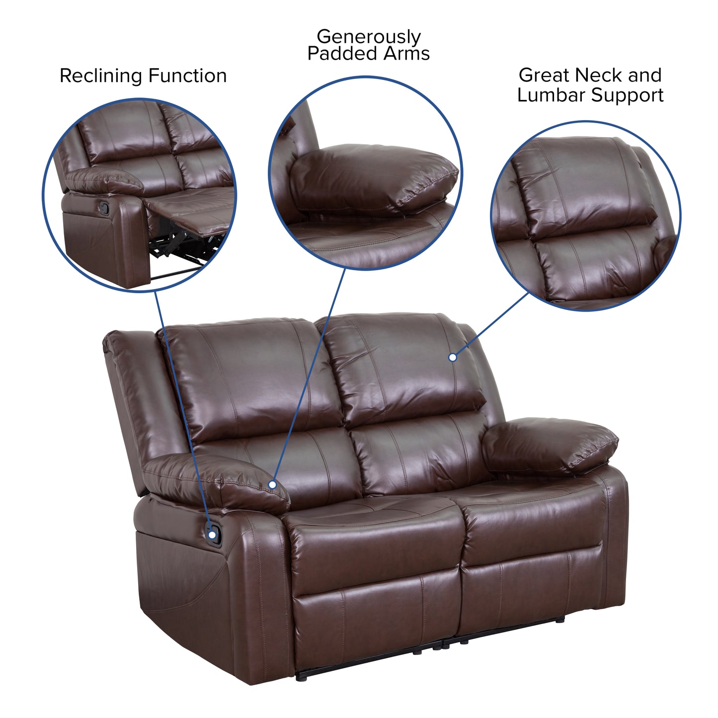 Harmony Series Brown LeatherSoft Loveseat with Two Built-In Recliners Brown LeatherSoft