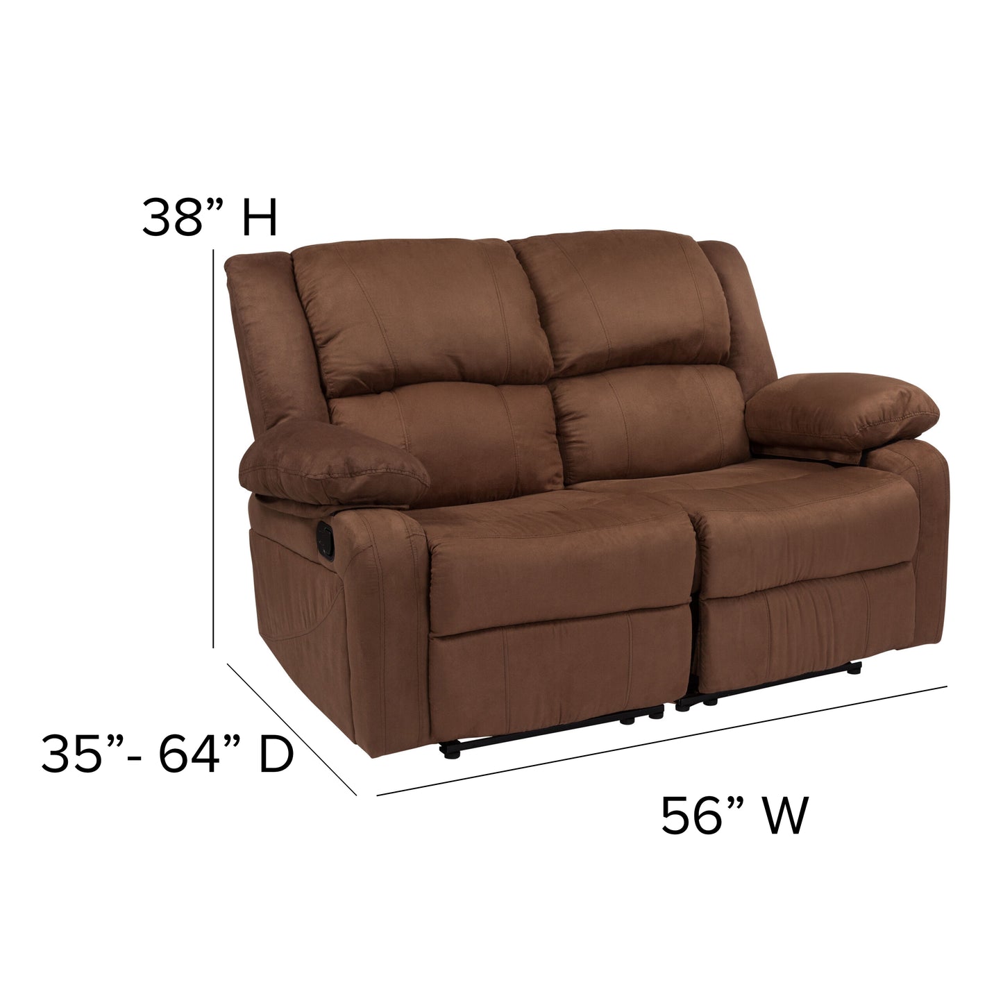 Harmony Series Chocolate Brown Microfiber Loveseat with Two Built-In Recliners Chocolate Brown Microfiber