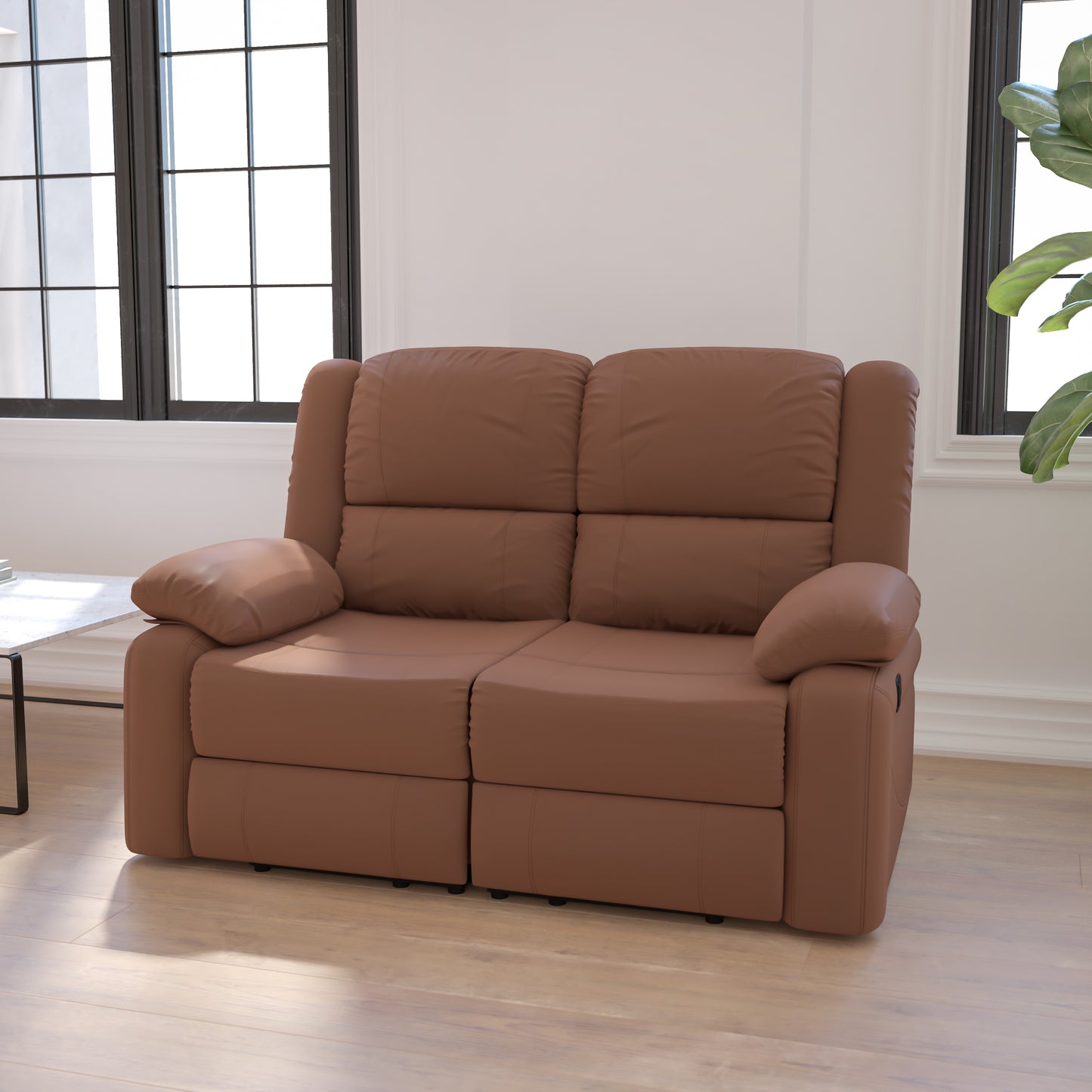 Harmony Series Chocolate Brown Microfiber Loveseat with Two Built-In Recliners Chocolate Brown Microfiber