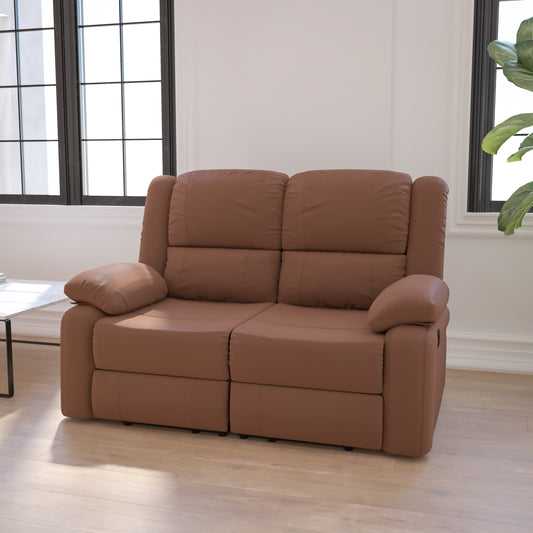 Harmony Series Chocolate Brown Microfiber Loveseat with Two Built-In Recliners Chocolate Brown Microfiber