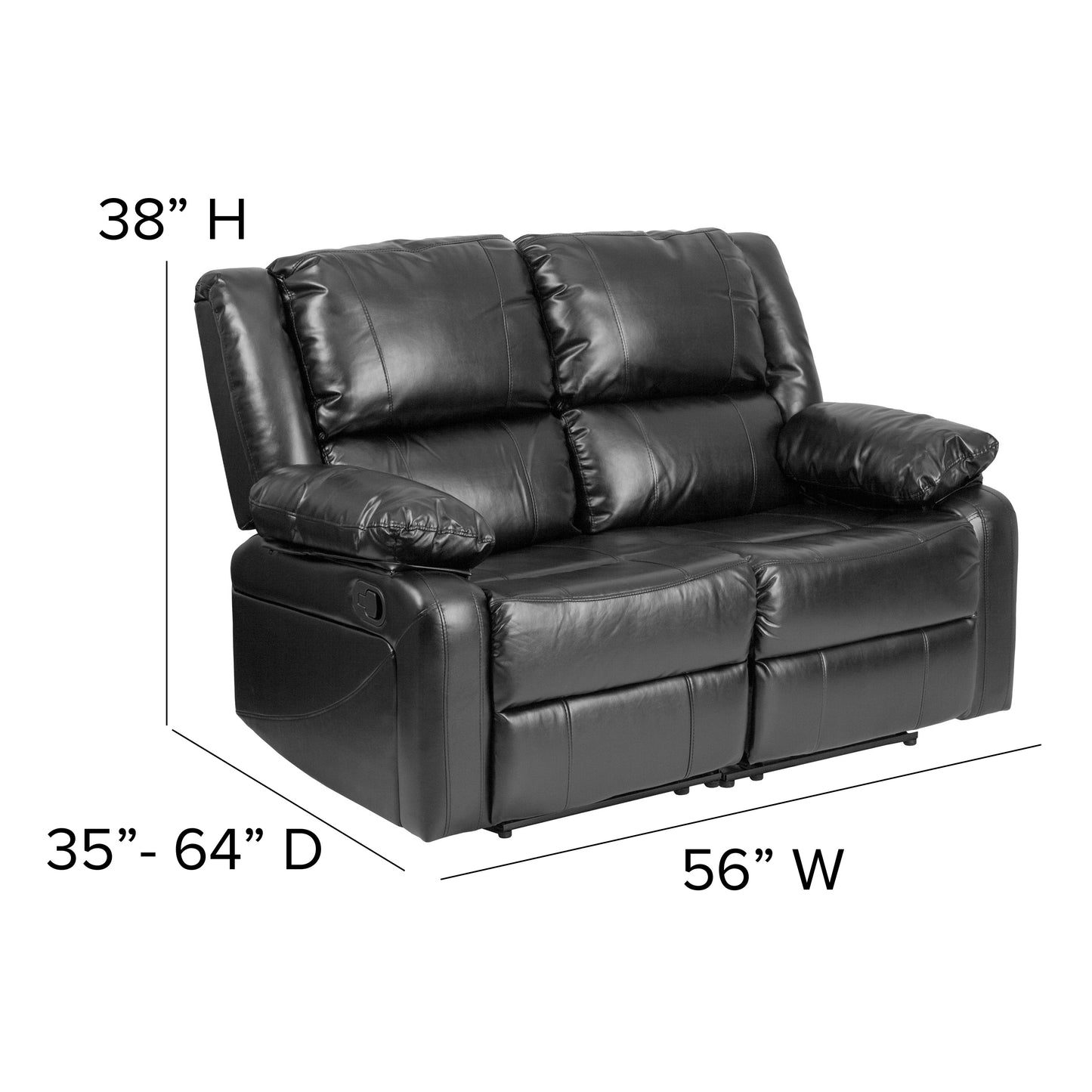Harmony Series Black LeatherSoft Loveseat with Two Built-In Recliners Black LeatherSoft
