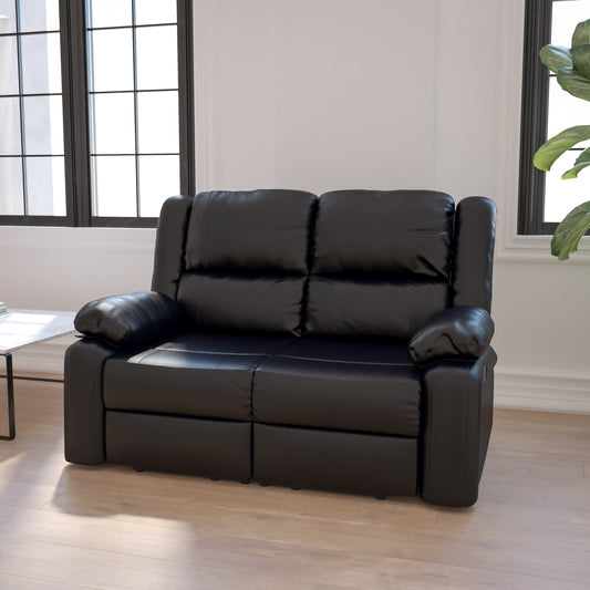 Harmony Series Black LeatherSoft Loveseat with Two Built-In Recliners Black LeatherSoft