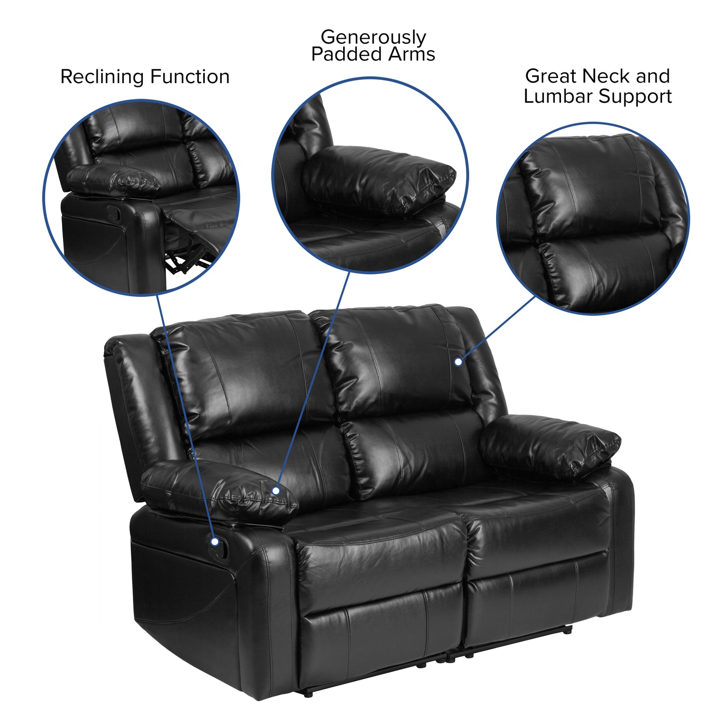 Harmony Series Black LeatherSoft Loveseat with Two Built-In Recliners Black LeatherSoft