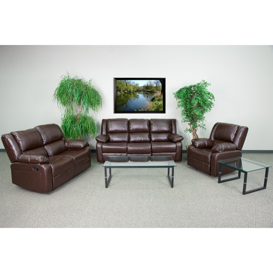 Harmony Series Brown LeatherSoft Reclining Sofa Set Brown LeatherSoft