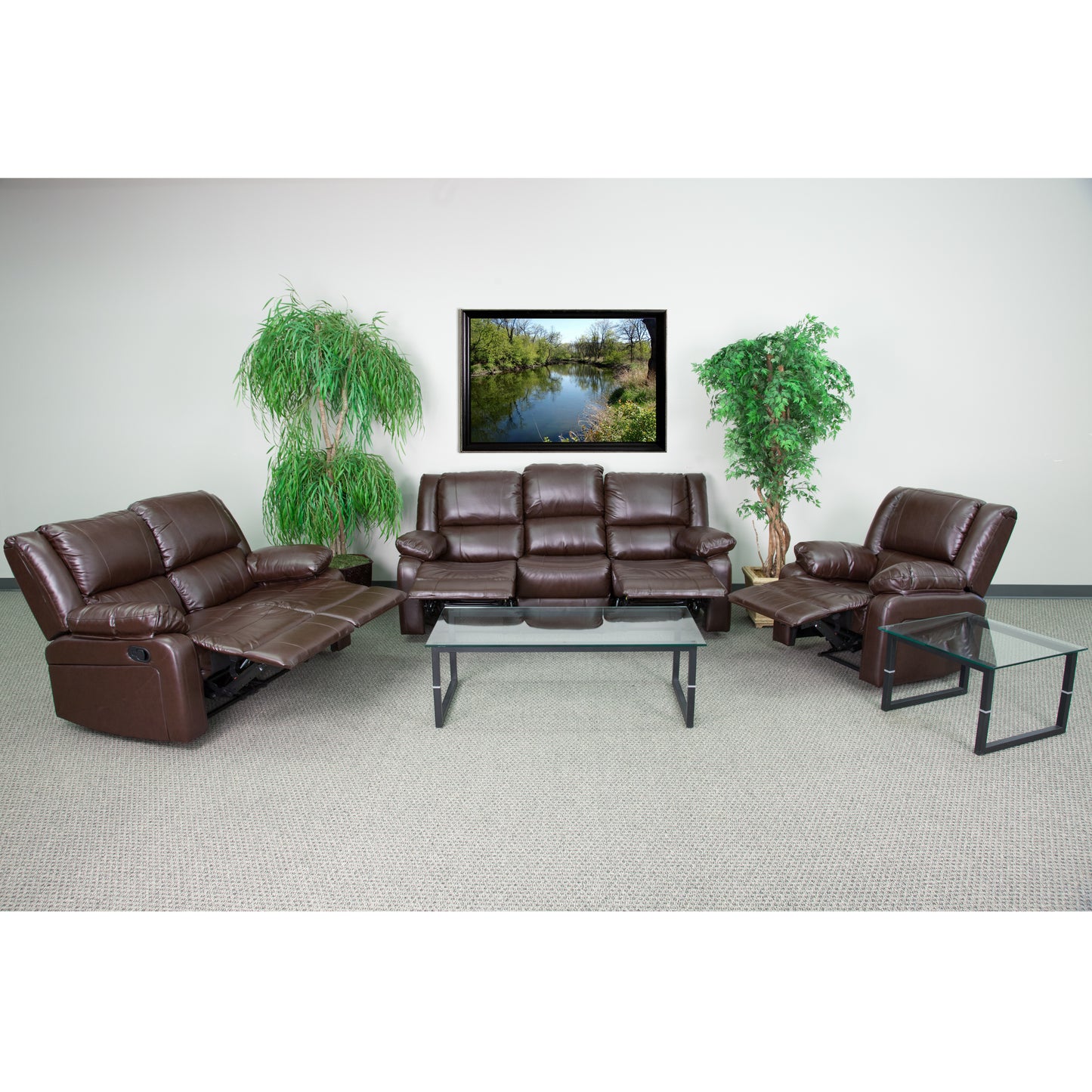 Harmony Series Brown LeatherSoft Reclining Sofa Set Brown LeatherSoft