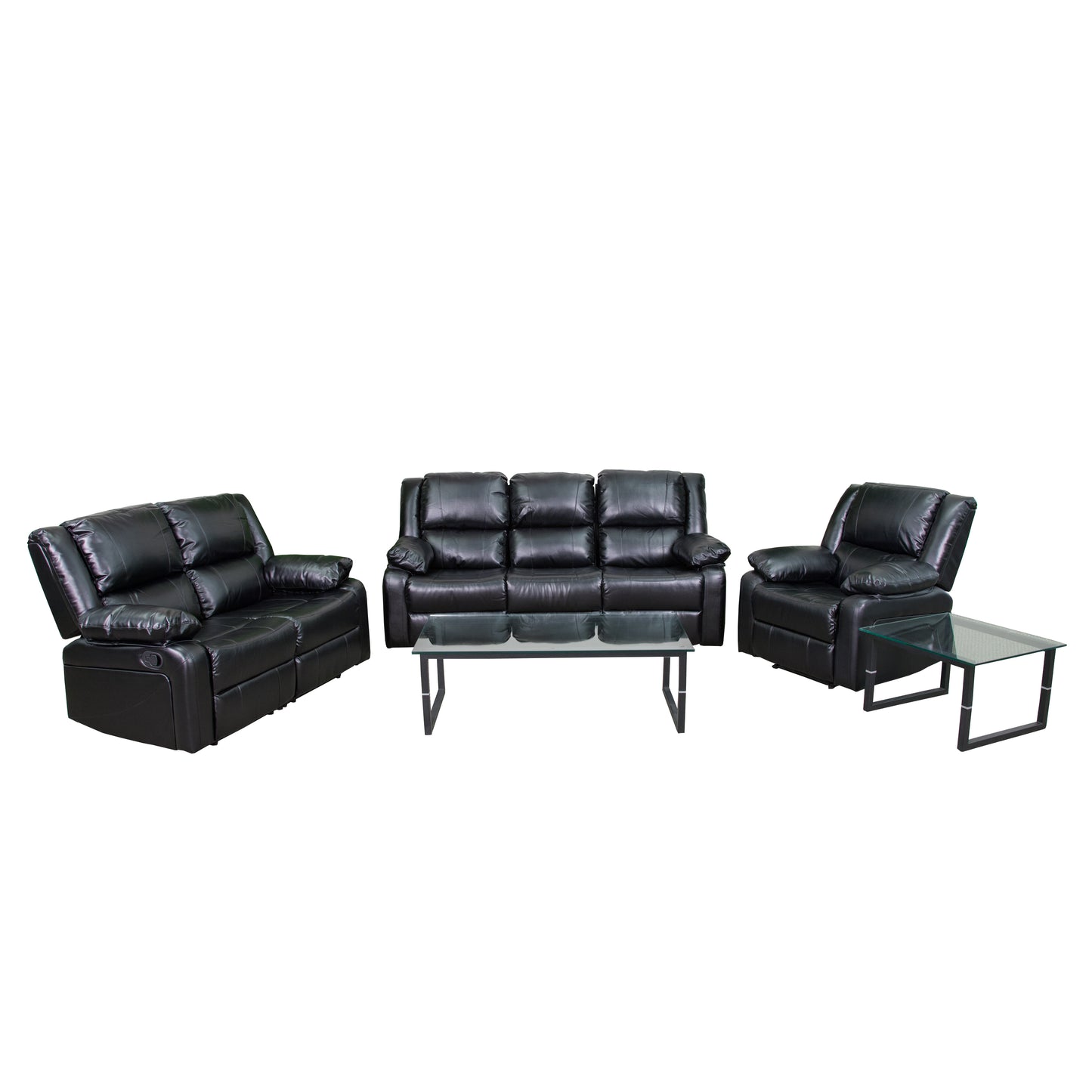Harmony Series Black LeatherSoft Reclining Sofa Set Black LeatherSoft
