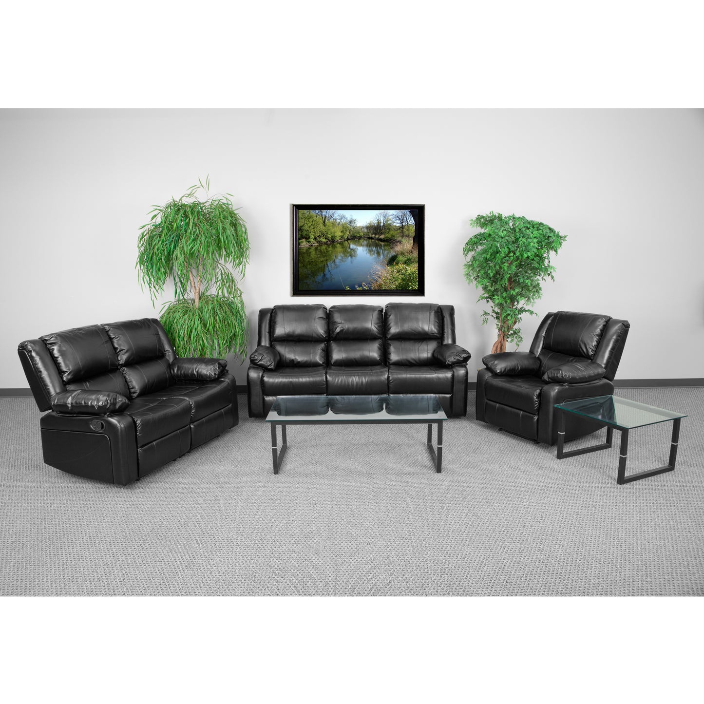Harmony Series Black LeatherSoft Reclining Sofa Set Black LeatherSoft