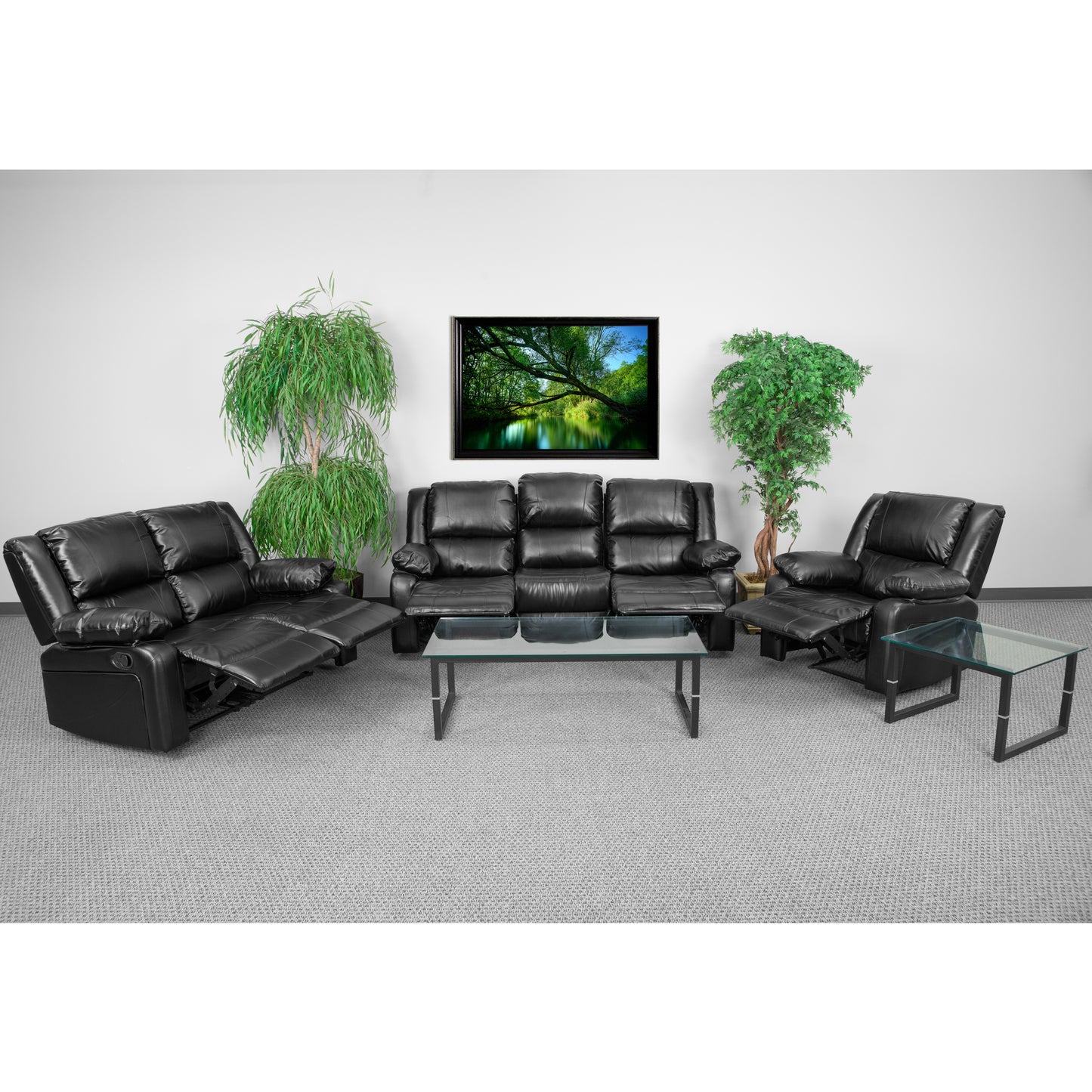Harmony Series Black LeatherSoft Reclining Sofa Set Black LeatherSoft