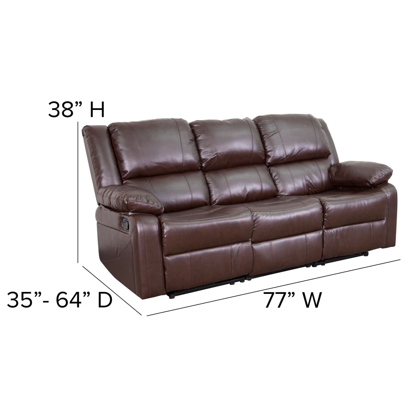 Harmony Series Brown LeatherSoft Sofa with Two Built-In Recliners Brown LeatherSoft