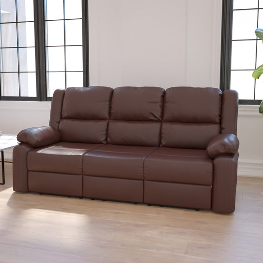 Harmony Series Brown LeatherSoft Sofa with Two Built-In Recliners Brown LeatherSoft