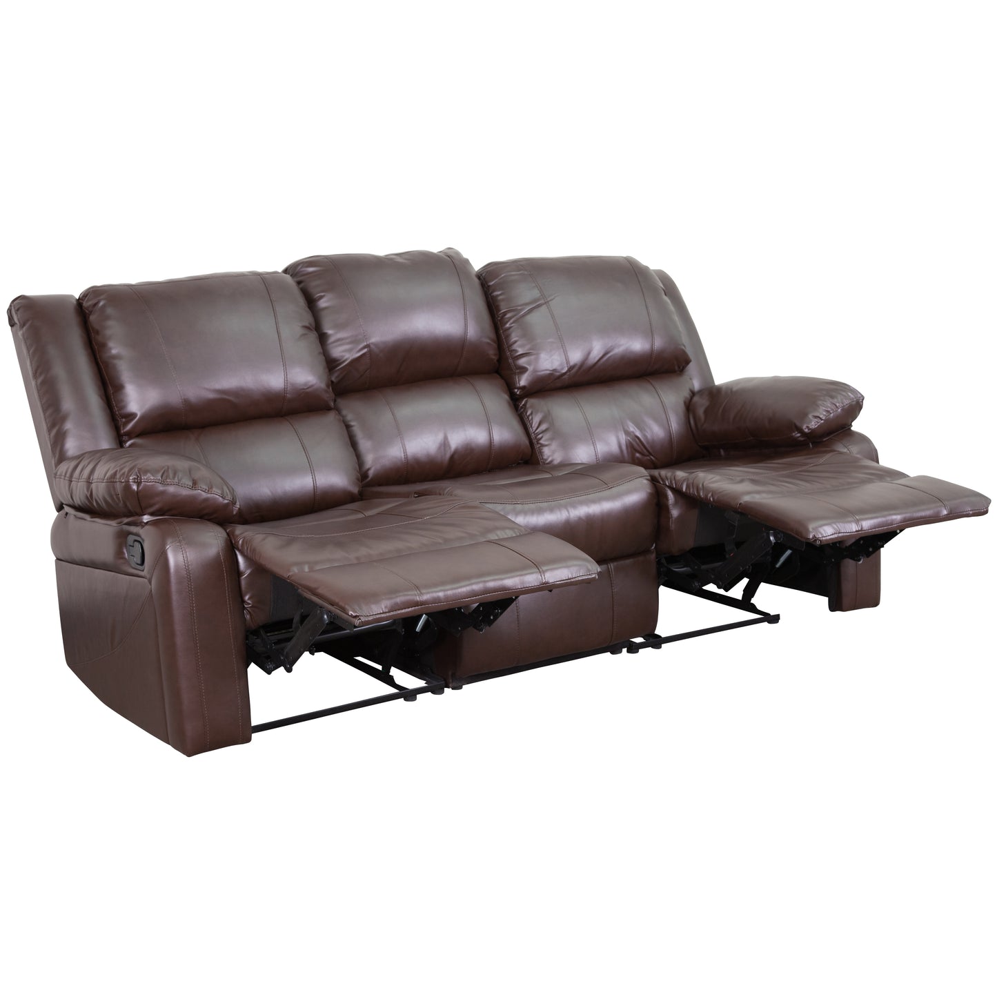 Harmony Series Brown LeatherSoft Sofa with Two Built-In Recliners Brown LeatherSoft