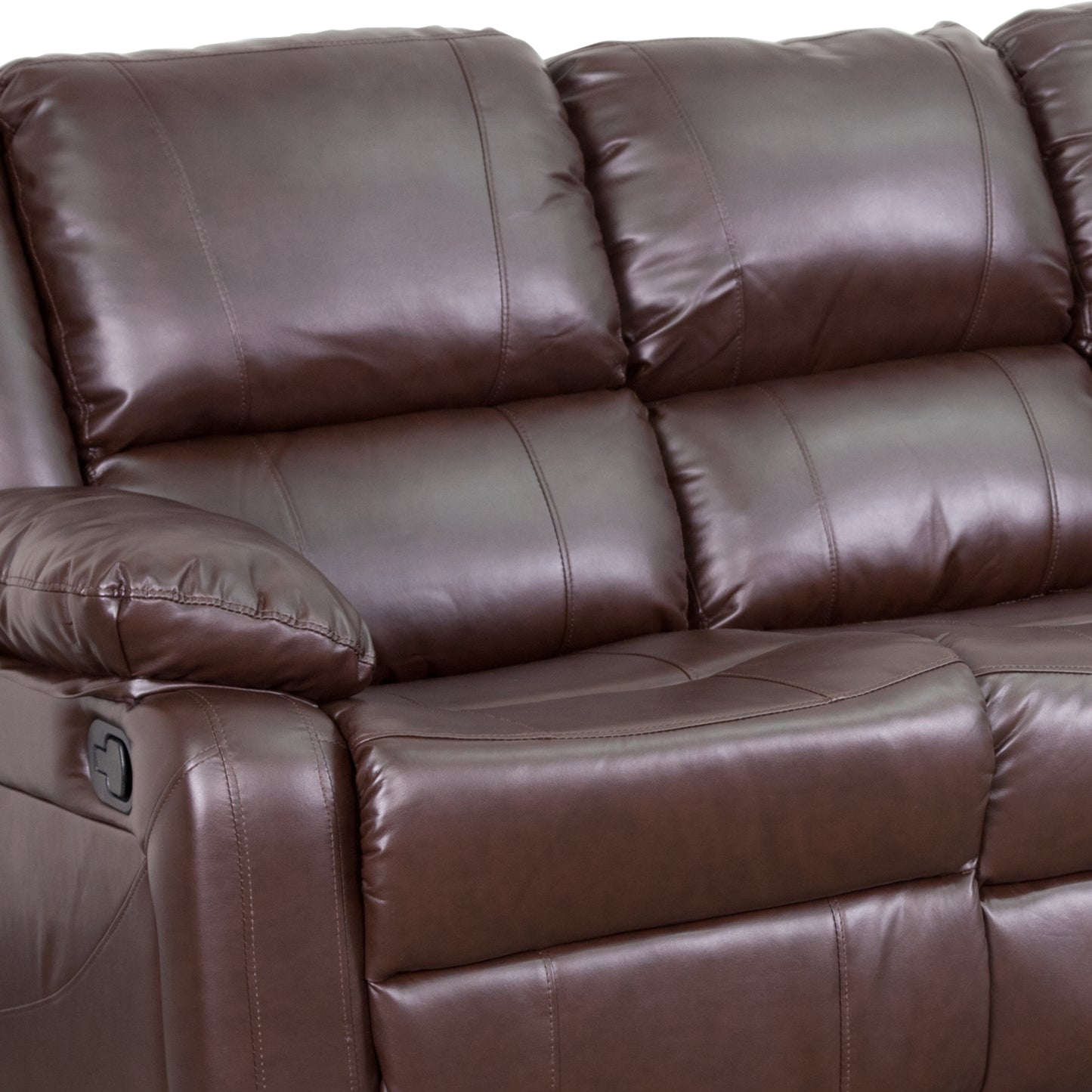 Harmony Series Brown LeatherSoft Sofa with Two Built-In Recliners Brown LeatherSoft