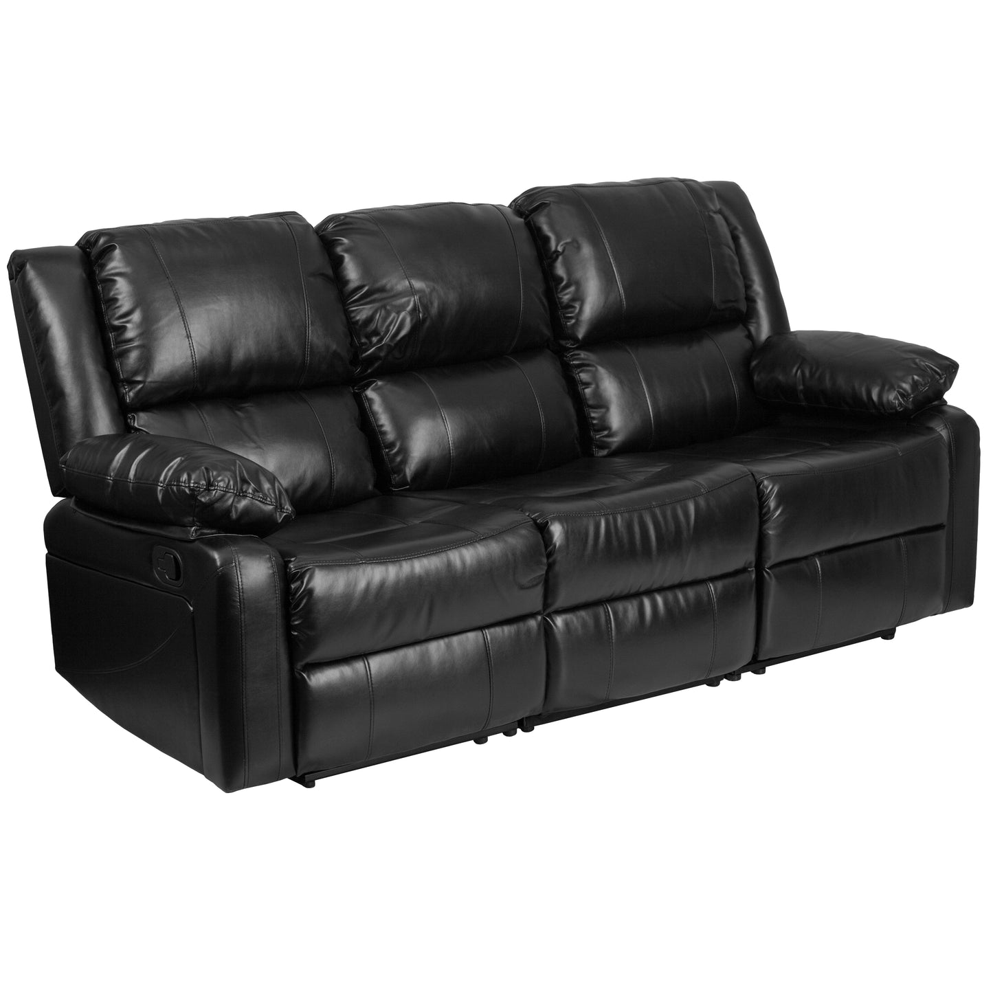 Harmony Series Black LeatherSoft Sofa with Two Built-In Recliners Black LeatherSoft