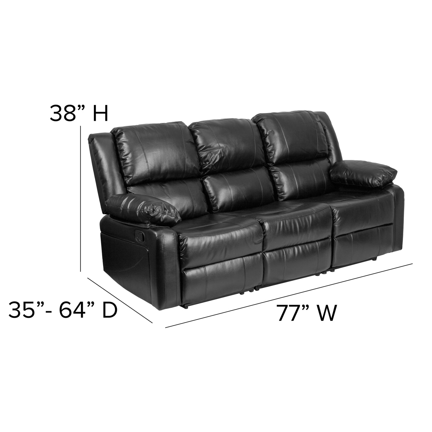 Harmony Series Black LeatherSoft Sofa with Two Built-In Recliners Black LeatherSoft