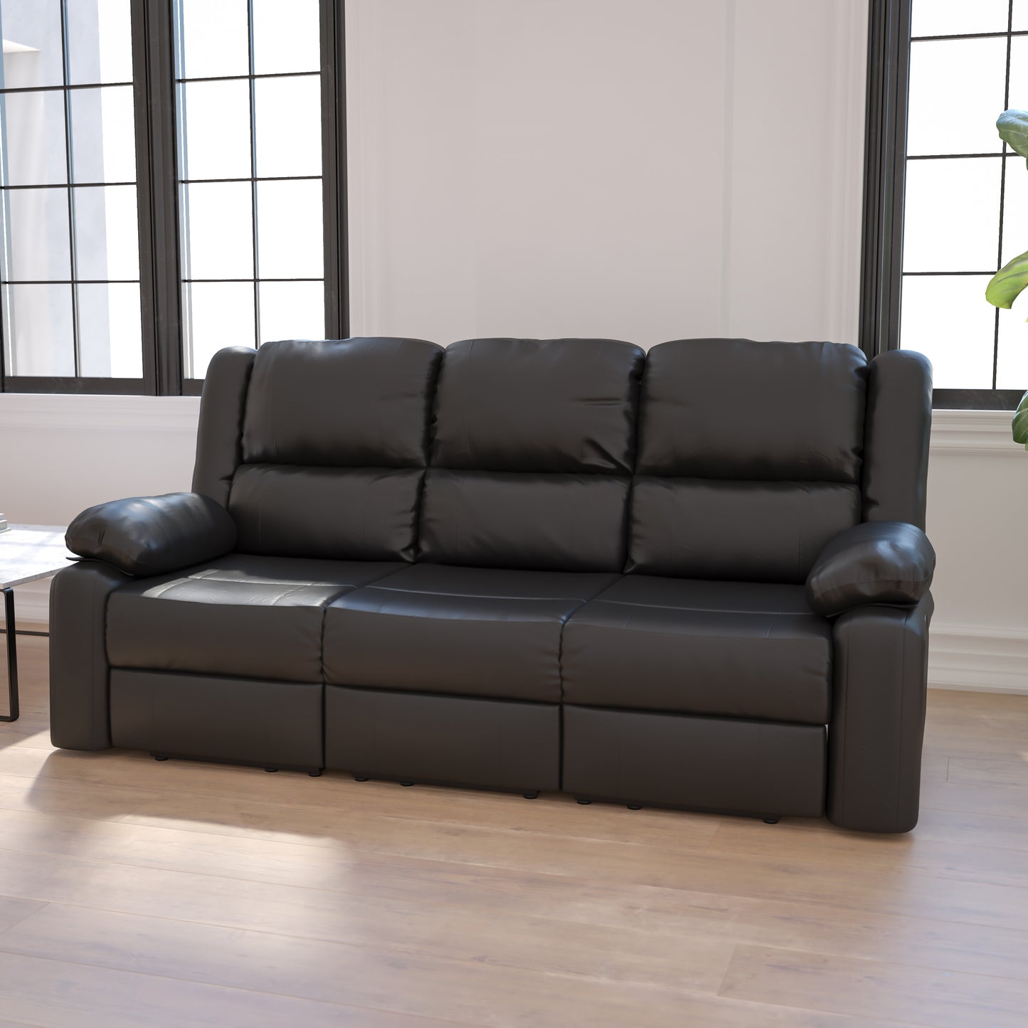 Harmony Series Black LeatherSoft Sofa with Two Built-In Recliners Black LeatherSoft