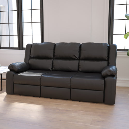 Harmony Series Black LeatherSoft Sofa with Two Built-In Recliners Black LeatherSoft