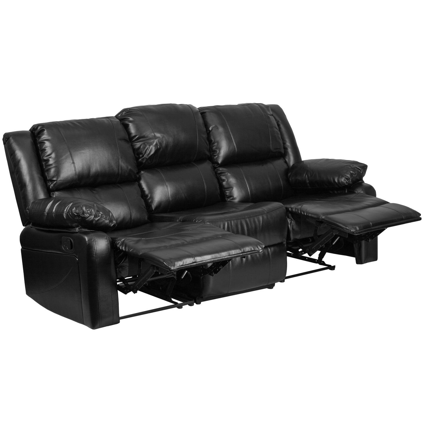 Harmony Series Black LeatherSoft Sofa with Two Built-In Recliners Black LeatherSoft