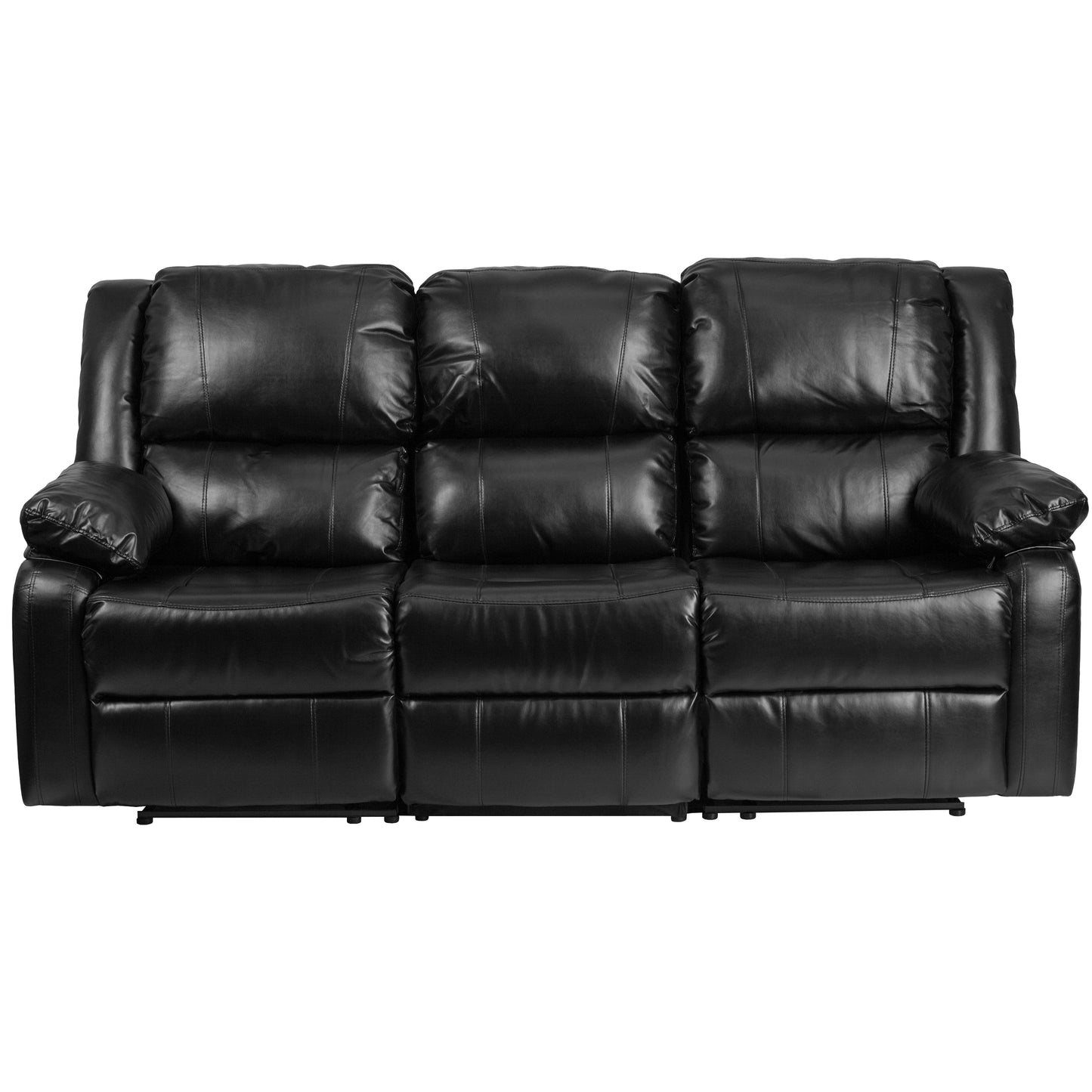 Harmony Series Black LeatherSoft Sofa with Two Built-In Recliners Black LeatherSoft