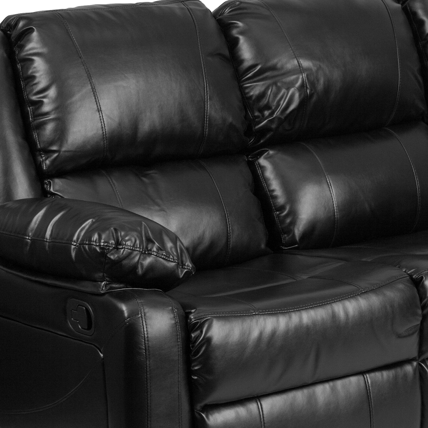 Harmony Series Black LeatherSoft Sofa with Two Built-In Recliners Black LeatherSoft