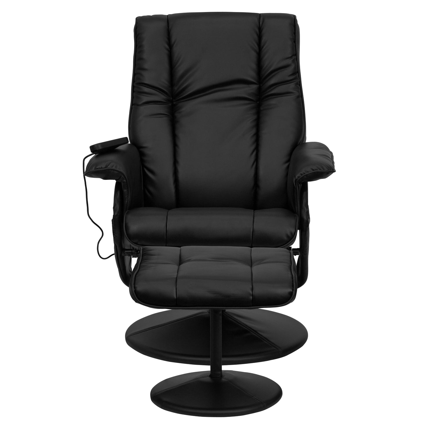 Hall Massaging Heat Controlled Adjustable Recliner and Ottoman with Wrapped Base in Black LeatherSoft Black