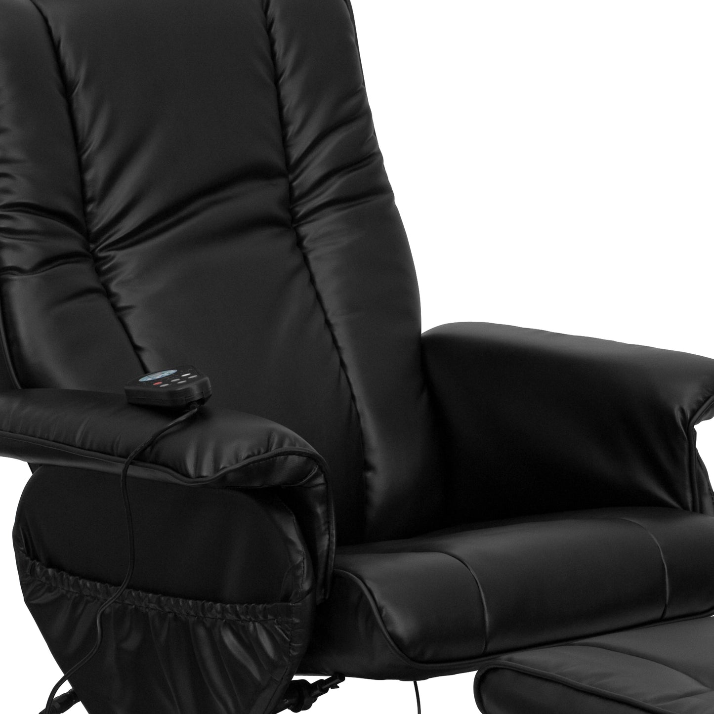 Hall Massaging Heat Controlled Adjustable Recliner and Ottoman with Wrapped Base in Black LeatherSoft Black