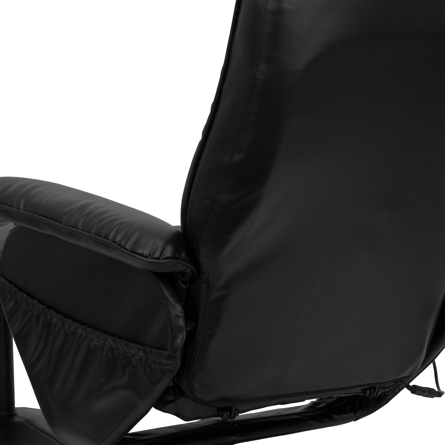 Hall Massaging Heat Controlled Adjustable Recliner and Ottoman with Wrapped Base in Black LeatherSoft Black