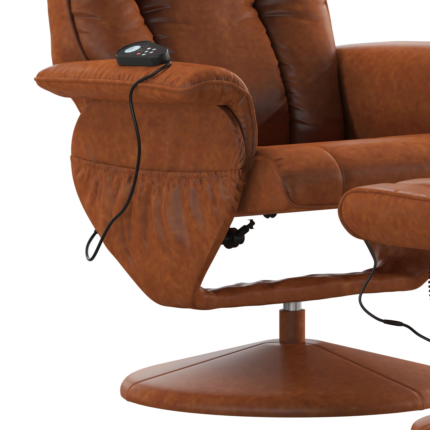 Hall Massaging Heat Controlled Adjustable Recliner and Ottoman with Wrapped Base in Brown LeatherSoft Brown