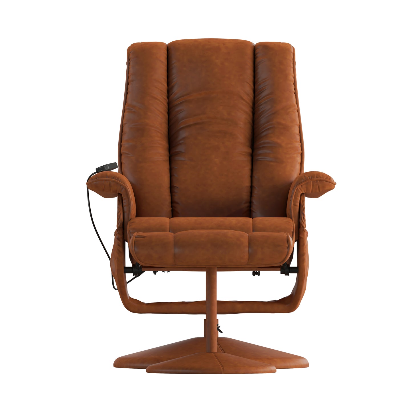 Hall Massaging Heat Controlled Adjustable Recliner and Ottoman with Wrapped Base in Brown LeatherSoft Brown