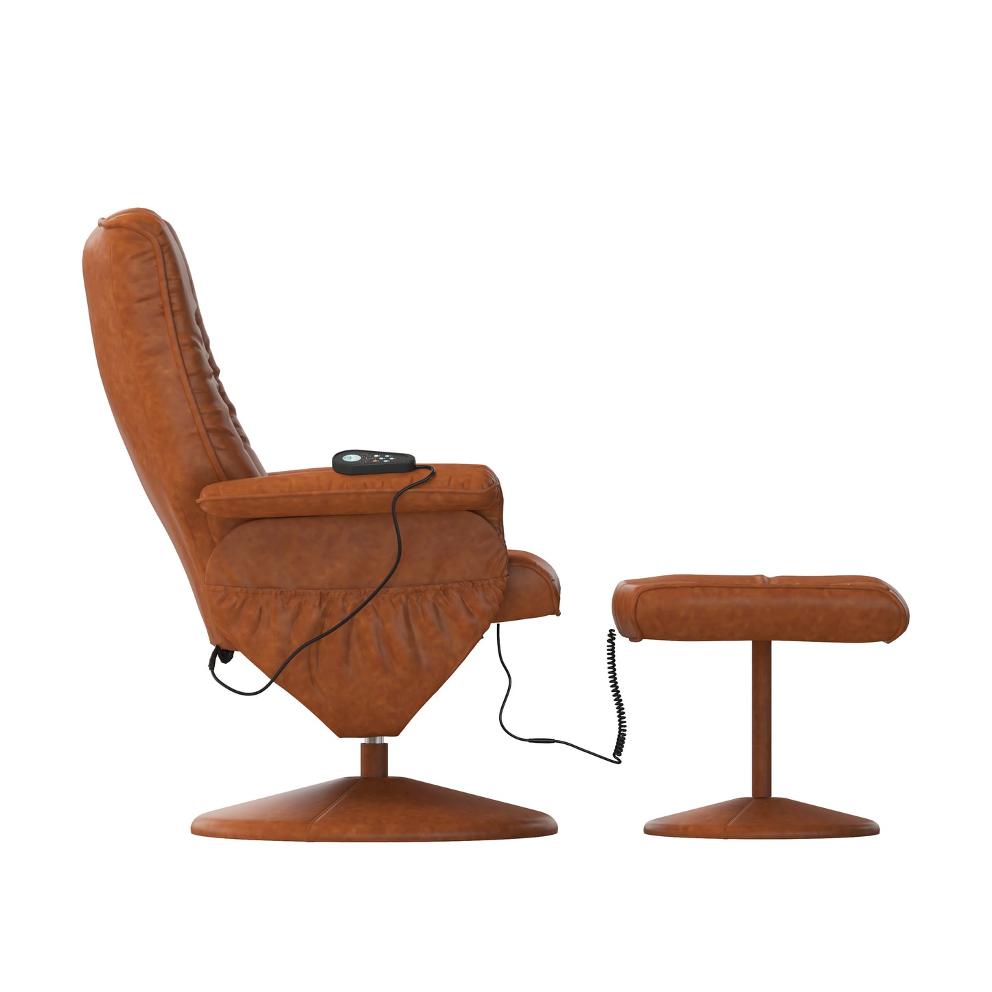 Hall Massaging Heat Controlled Adjustable Recliner and Ottoman with Wrapped Base in Brown LeatherSoft Brown