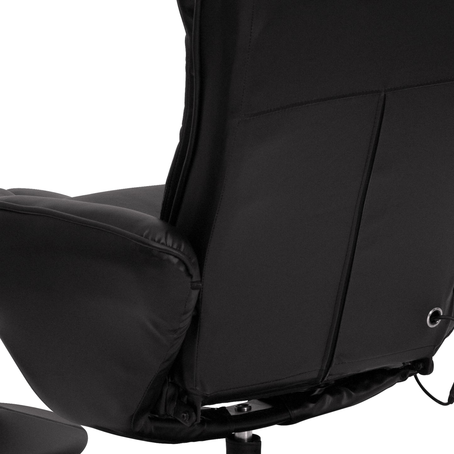 Poppy Massaging Multi-Position Plush Recliner with Side Pocket and Ottoman in Black LeatherSoft Black