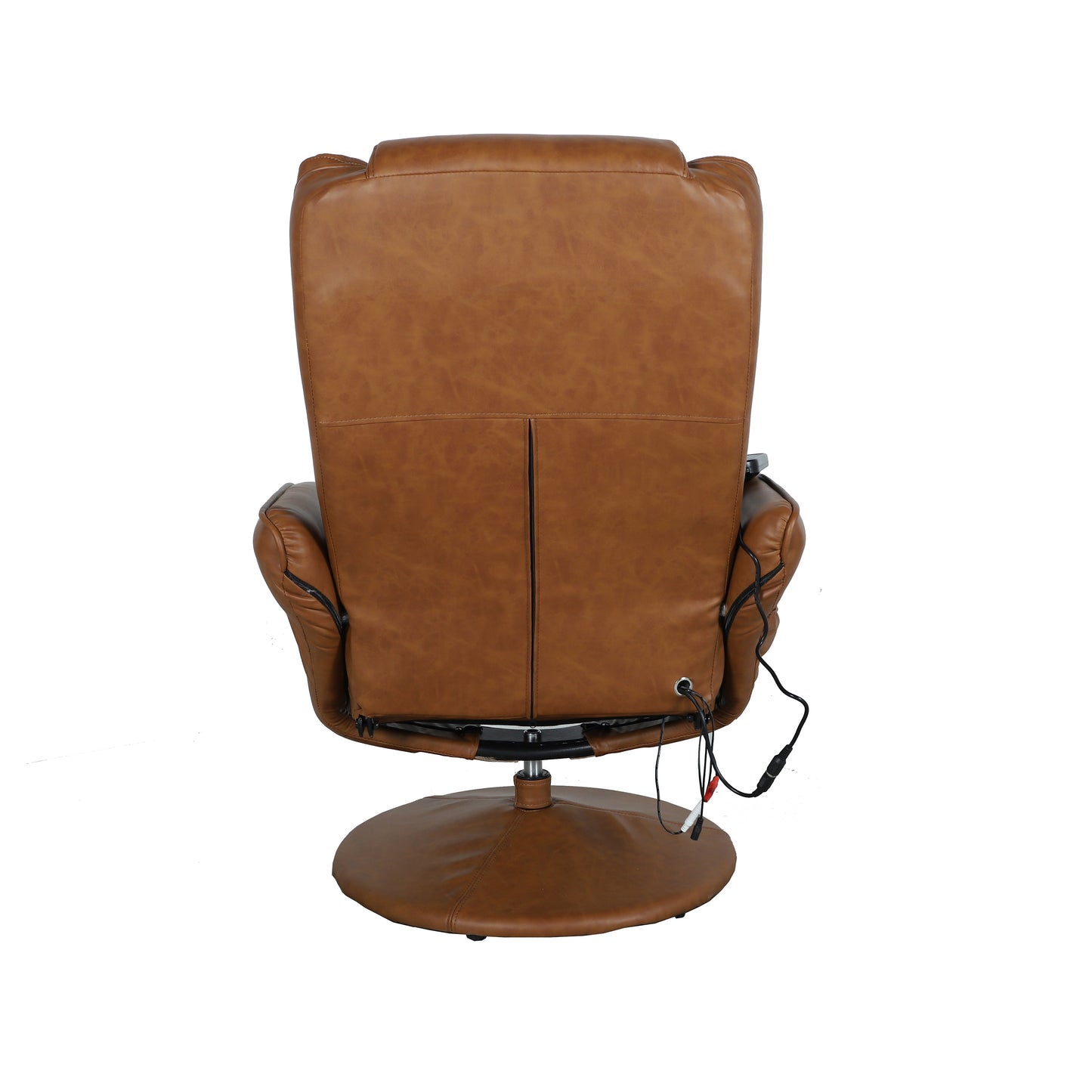 Poppy Massaging Multi-Position Plush Recliner with Side Pocket and Ottoman in Brown LeatherSoft Brown