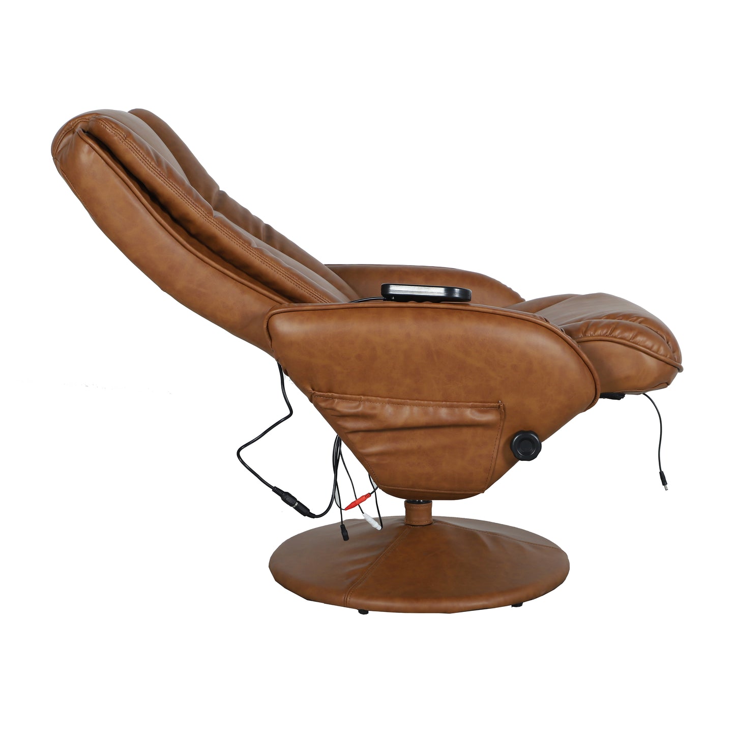 Poppy Massaging Multi-Position Plush Recliner with Side Pocket and Ottoman in Brown LeatherSoft Brown