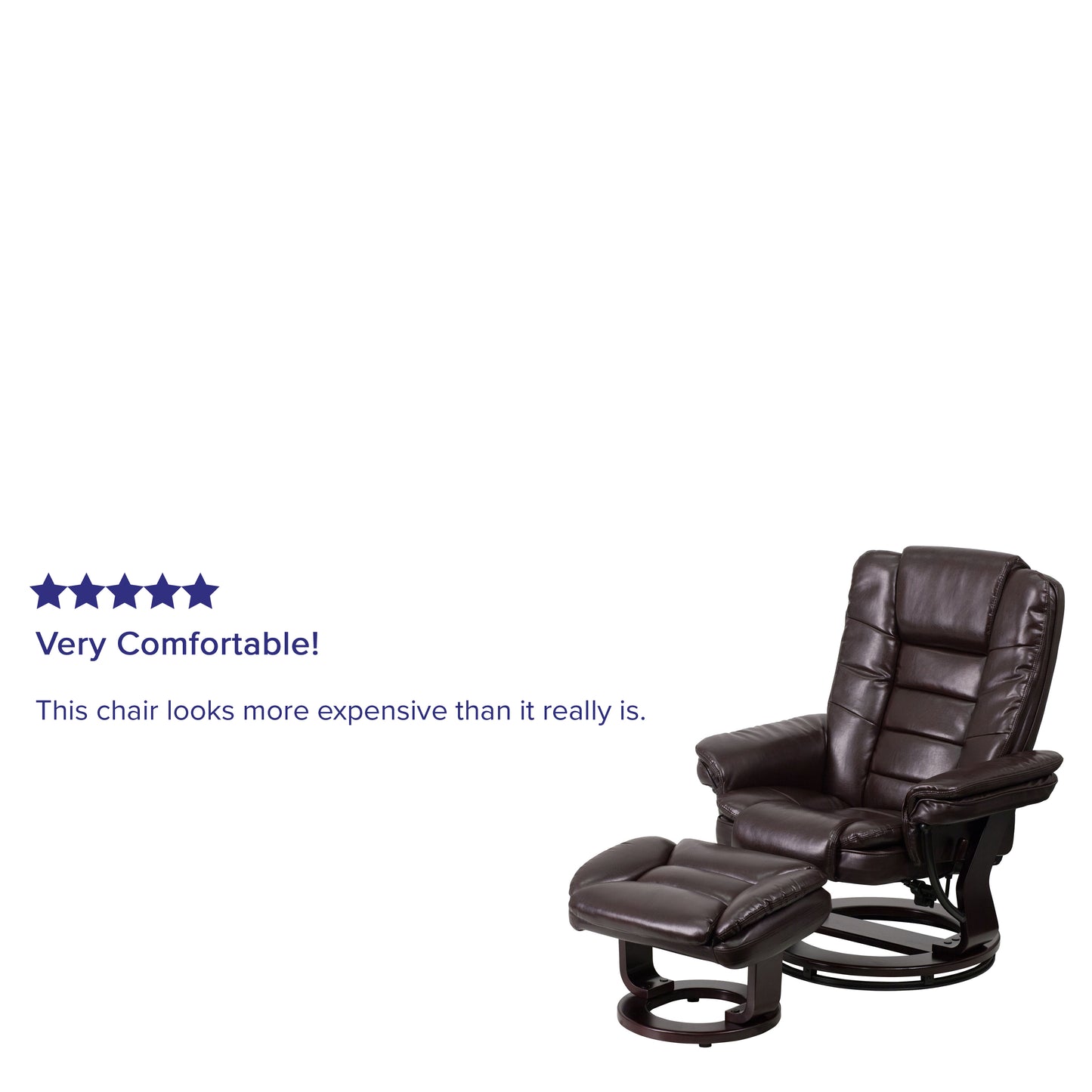 Bali Contemporary Multi-Position Recliner with Horizontal Stitching and Ottoman with Swivel Mahogany Wood Base in Brown LeatherSoft Brown