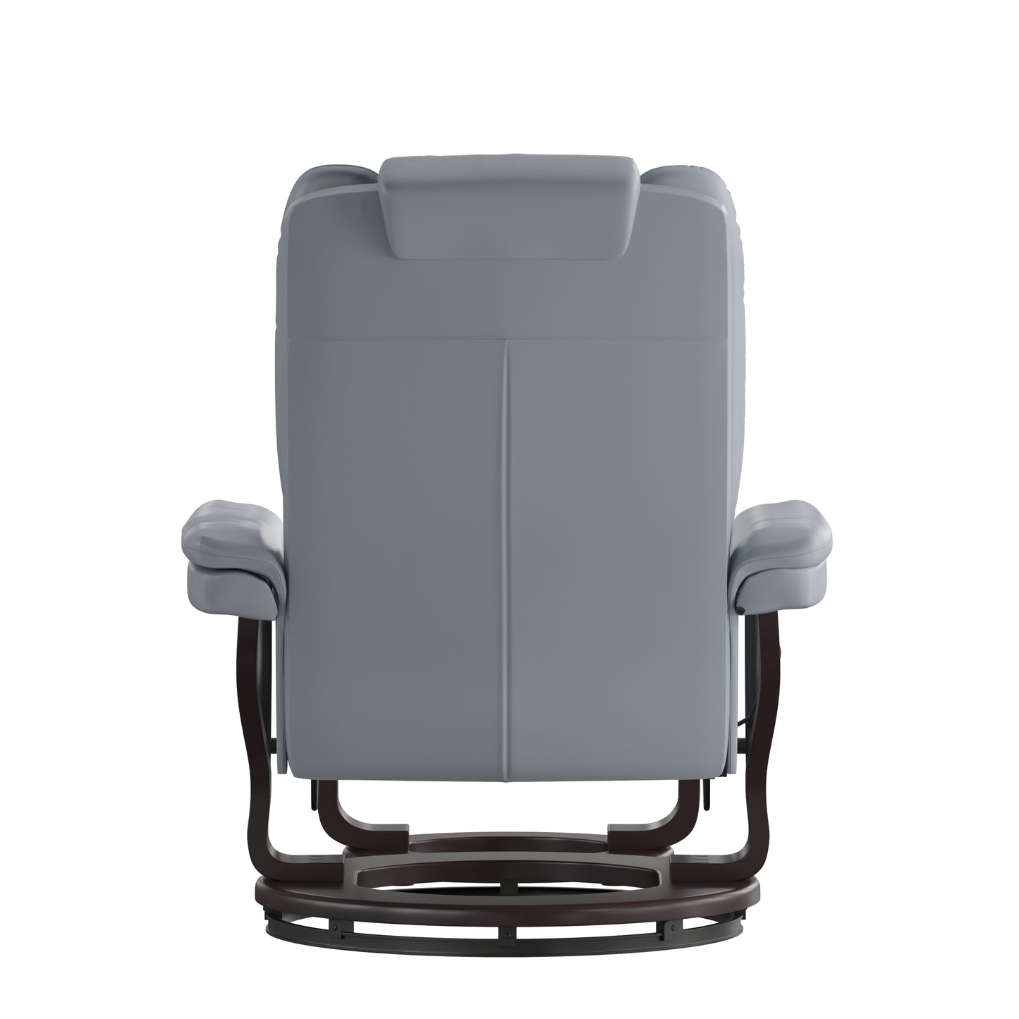 Bali Contemporary Multi-Position Recliner with Horizontal Stitching and Ottoman with Swivel Mahogany Wood Base in Gray LeatherSoft Gray