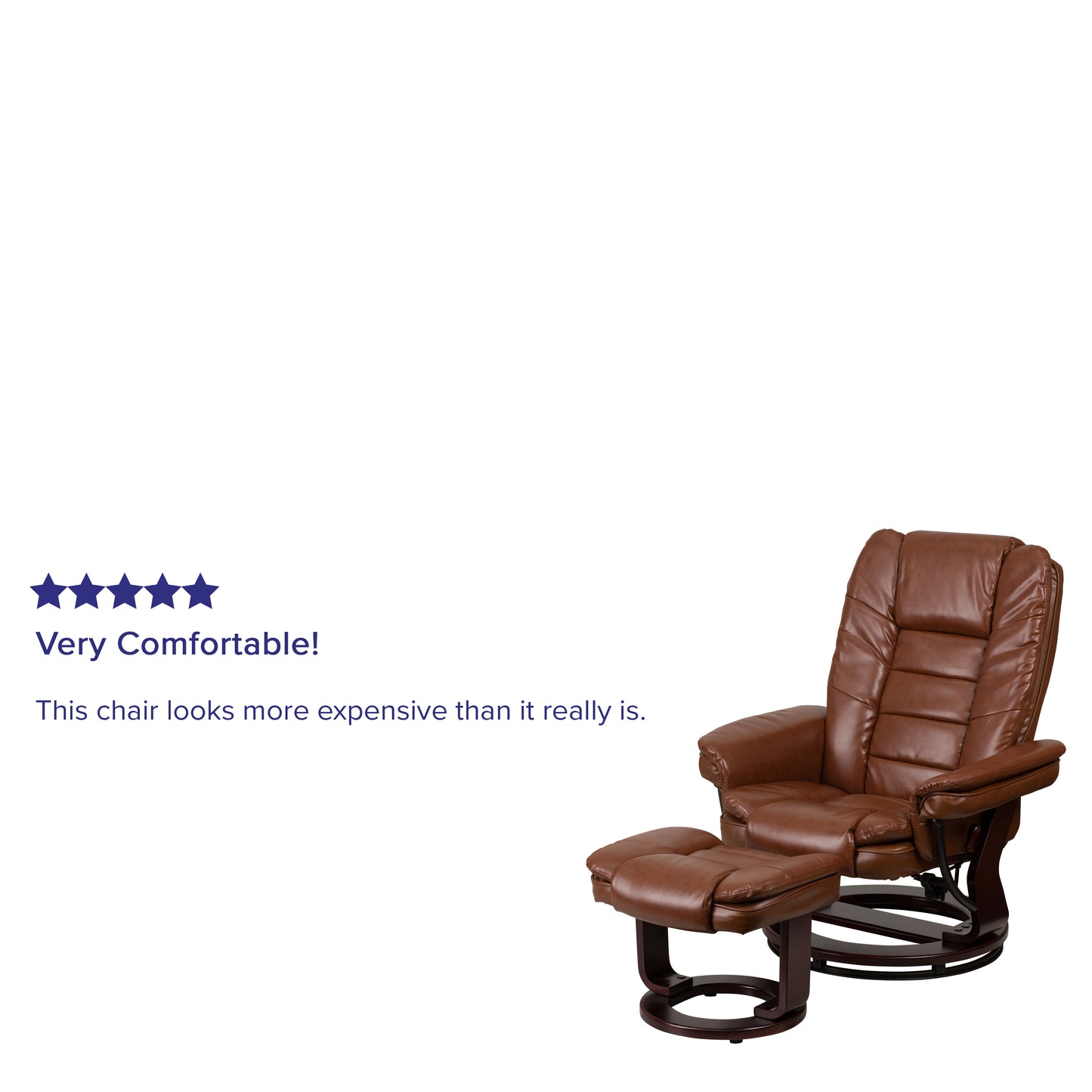 Bali Contemporary Multi-Position Recliner with Horizontal Stitching and Ottoman with Swivel Mahogany Wood Base in Brown Vintage Leather Brown Vintage
