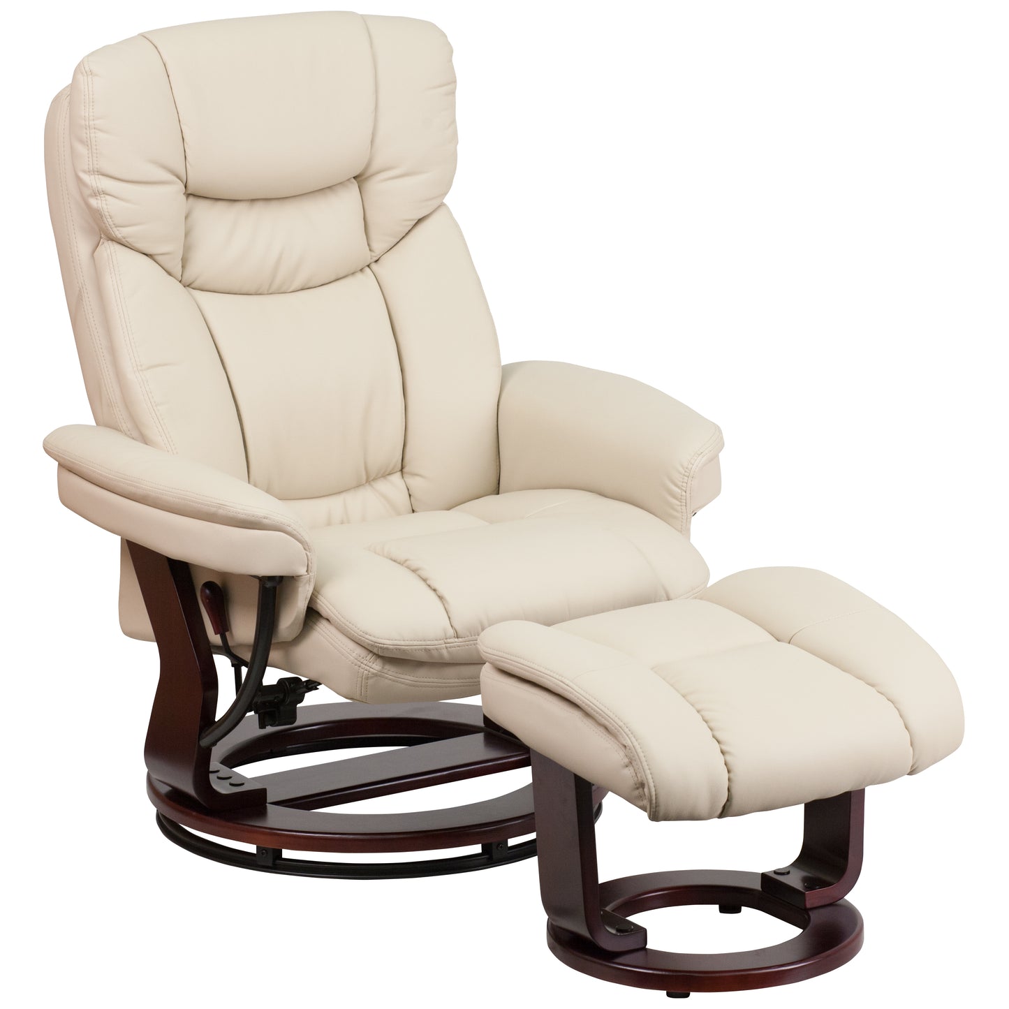 Allie Recliner Chair with Ottoman | Beige LeatherSoft Swivel Recliner Chair with Ottoman Footrest Beige