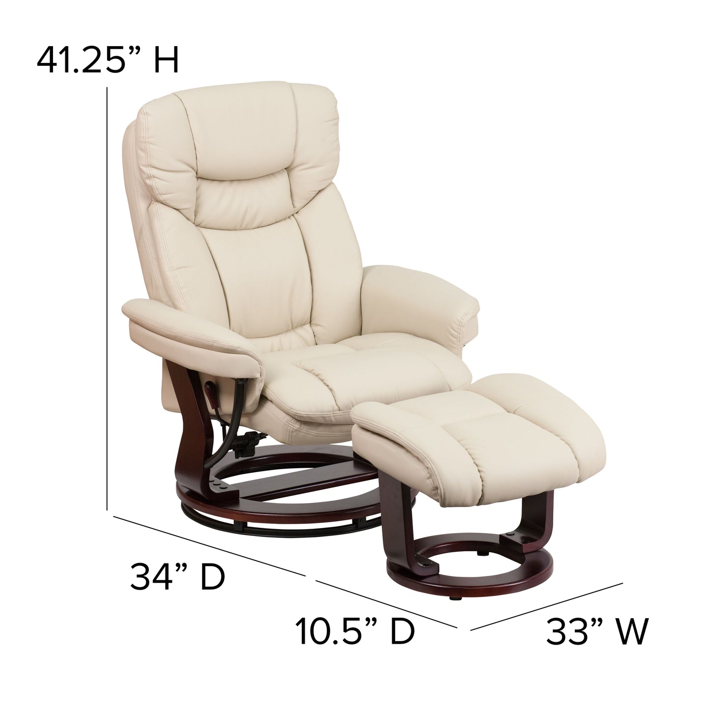 Allie Recliner Chair with Ottoman | Beige LeatherSoft Swivel Recliner Chair with Ottoman Footrest Beige