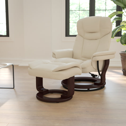 Allie Recliner Chair with Ottoman | Beige LeatherSoft Swivel Recliner Chair with Ottoman Footrest Beige BT-7821-BGE-GG