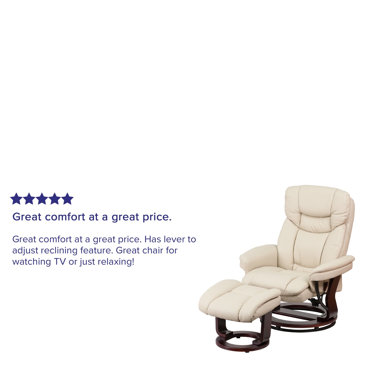 Allie Recliner Chair with Ottoman | Beige LeatherSoft Swivel Recliner Chair with Ottoman Footrest Beige