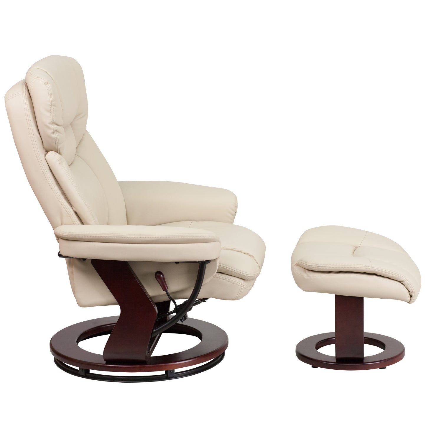 Allie Recliner Chair with Ottoman | Beige LeatherSoft Swivel Recliner Chair with Ottoman Footrest Beige