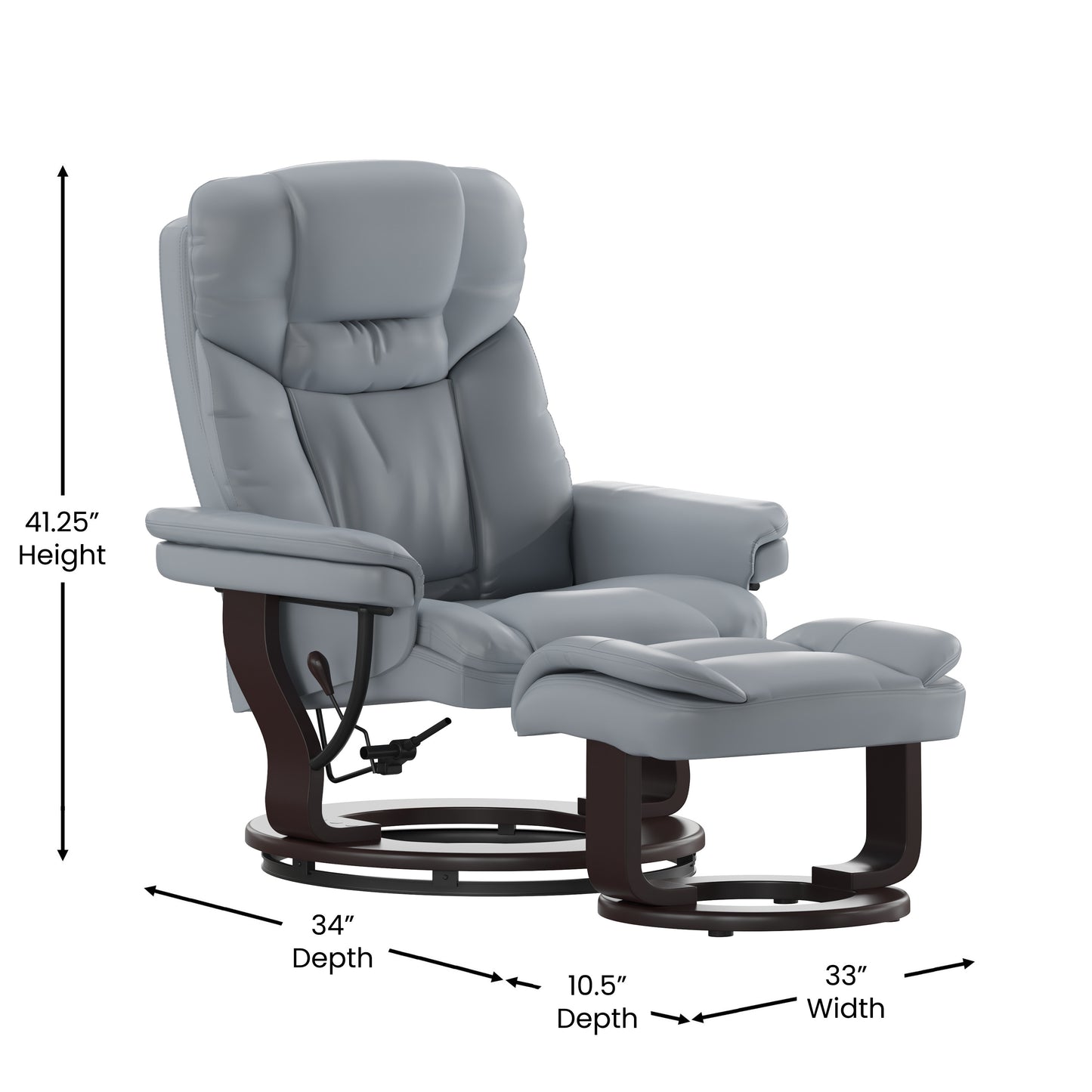 Allie Recliner Chair with Ottoman | Gray LeatherSoft Swivel Recliner Chair with Ottoman Footrest Gray