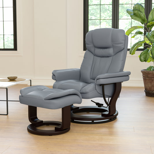 Allie Recliner Chair with Ottoman | Gray LeatherSoft Swivel Recliner Chair with Ottoman Footrest Gray BT-7821-GY-GG